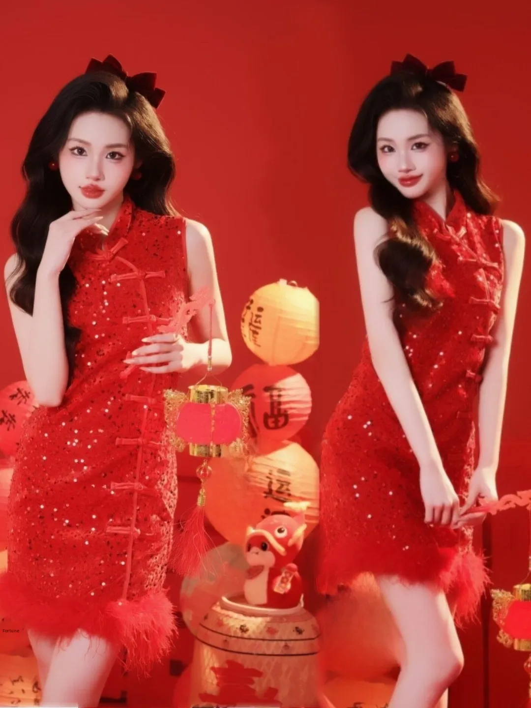 

Новогодняя тематическая ретро-одежда для фотосессий, блестящий костюм для студийной фотосъемки, традиционный китайский наряд, женская мода