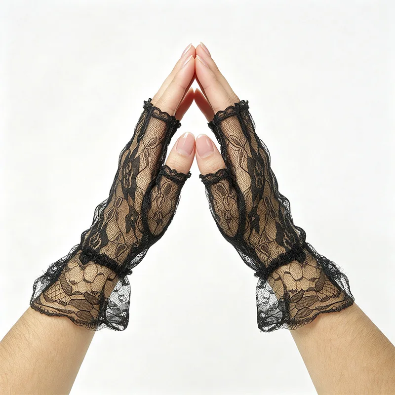 Feather Headpiece Black Lace Gloves 2 Piece Set Classic Halloween Masquerade Party Costume Unisex Lightweight Fabric