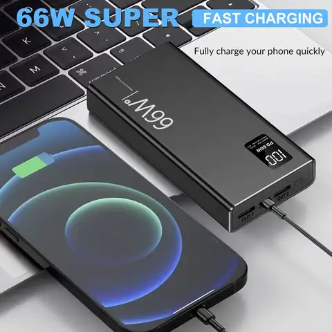 66W 20000mAh Fast Charger Power Bank Portable Battery Charger USB Two-way Quick Charging for iPhone Xiaomi Huawei Samsung