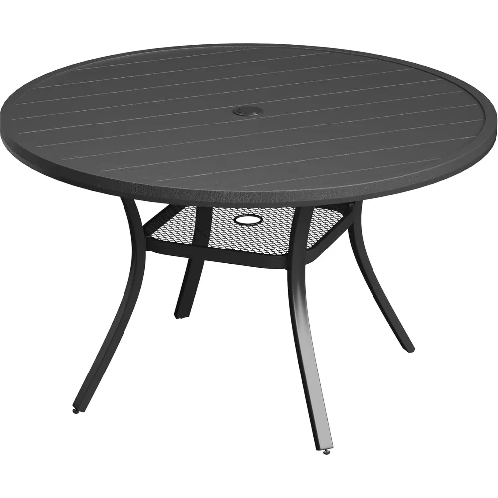

Round Outdoor Patio Dining Table for 4, 41.7" Patio Table with All-Weather Faux Wood Tabletop and Metal Steel Frame, Outside Ta