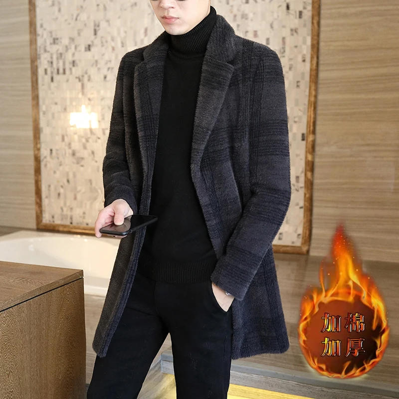 

2023Autumn and winter men's boutique new high-end mink velvet thickened medium-length trendy handsome jacket tops