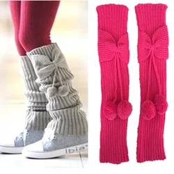 Popular Autumn Girls's Butterfly Knot Ball Sock Cover Knitted Wool Boot Cover Leg Guard Cover Winter Leg Warmers Women