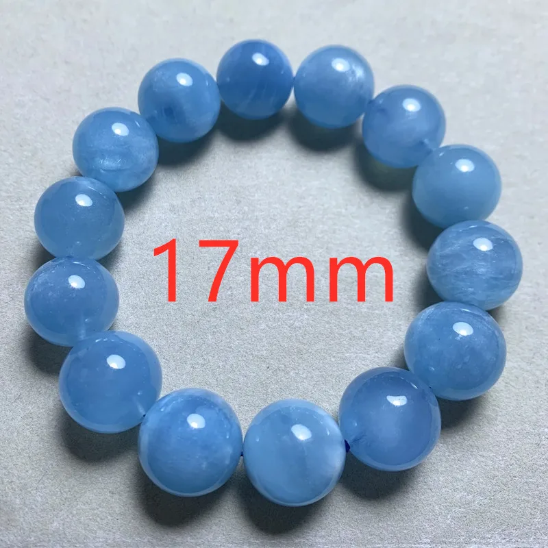 MUKO GEMS Aquamarin Round Bead Stretch Bracelet Blue 15mm 7