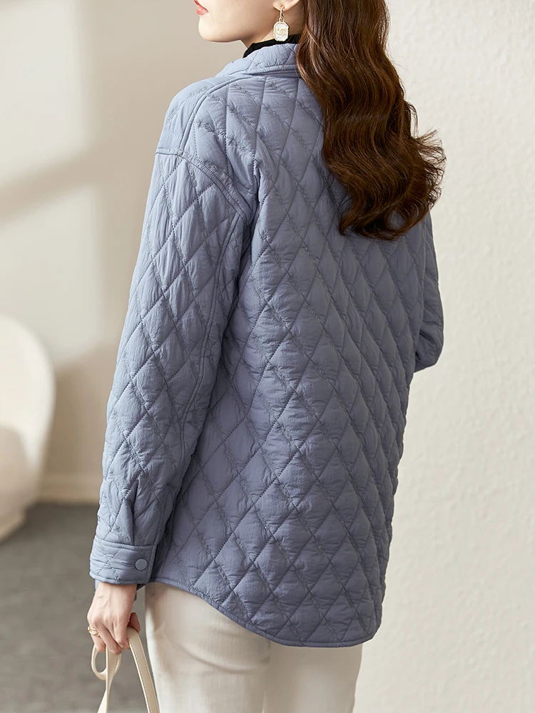 Vimly Warm Shirt Quilted Coat Jacket for Women 2023 Fashion Vintage Polo Collar Long Sleeve Tops Spring Winter Outerwear V6732