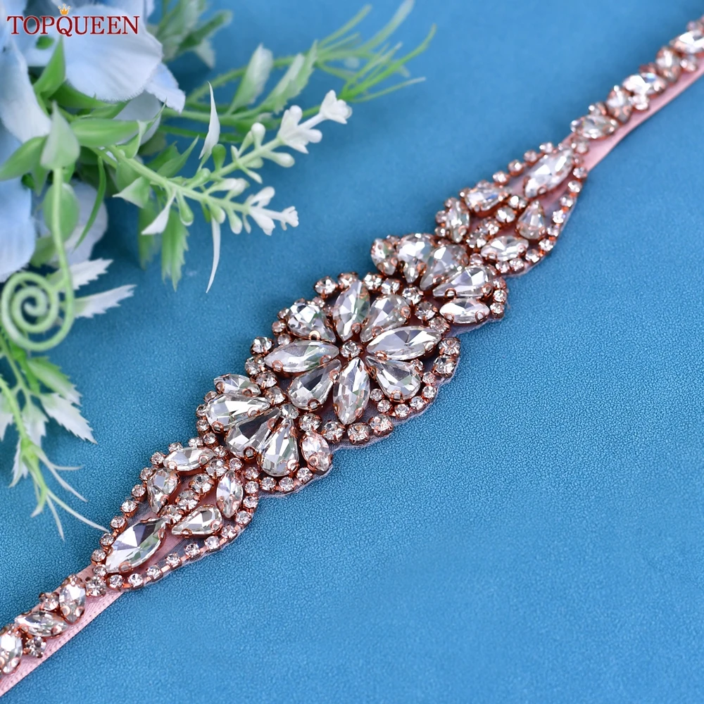 

TOPQUEEN Rose Gold Rhinestone Belt Luxury Jewel Wedding Dress Sashes For Bride Women'S Accessories Party Prom Waistband S489-RG