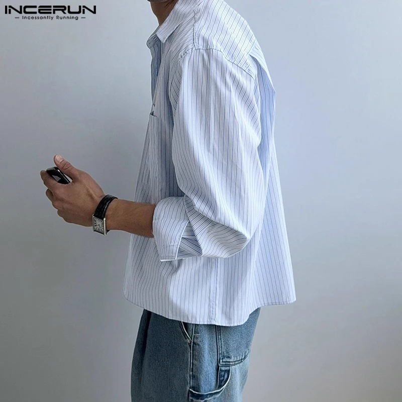 

INCERUN Men Striped Shirt Lapel Long Sleeve Button Casual Men Clothing Loose Streetwear 2025 Korean Style Fashion Male Shirts