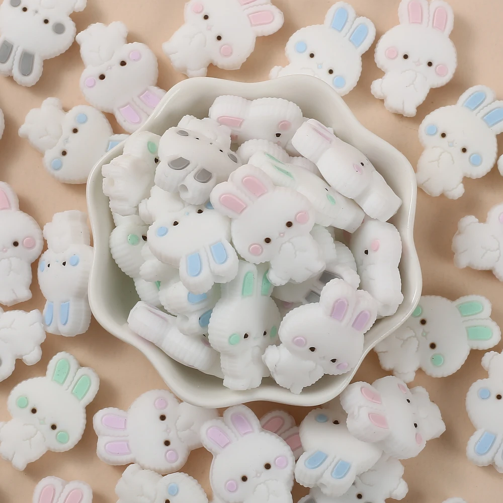 10Pcs 18x27mm Cartoon Animal Bunny Silicone Bead Food Grade Teether Bead For Jewelry Making DIY Pacifier Chain Necklace Bracelet