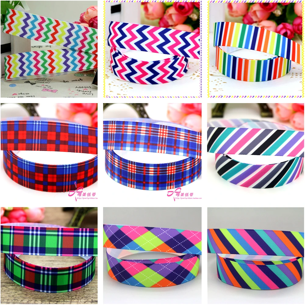 

DHK 22 мм 5 ярдов красочный узор решетчатая лента с принтом в репсовую ленту аксессуары головные уборы украшения воротник DIY швейное ремесло E2272