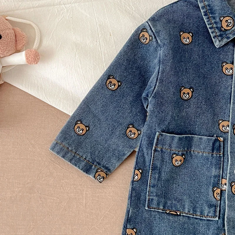 Bear Baby Romper Spring Autumn Clothes Korean Infant Denim Jumpsuits for Girls Boys Toddler Outfit One-Piece Baby Onesie