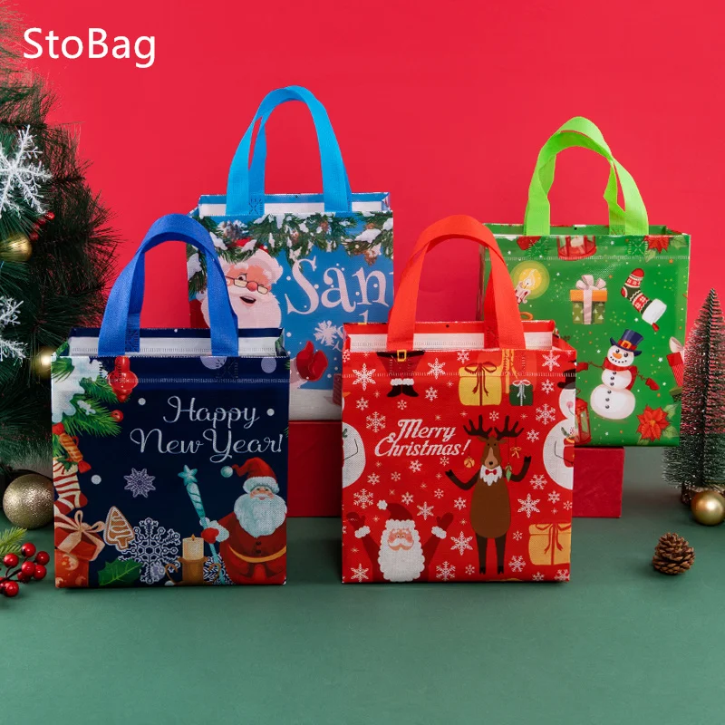 

StoBag-Christmas Non-woven Bag Gift Packaging Clothes Book Toy Shipping Wedding Party Decoration Spring Festival Supplies 4Pcs