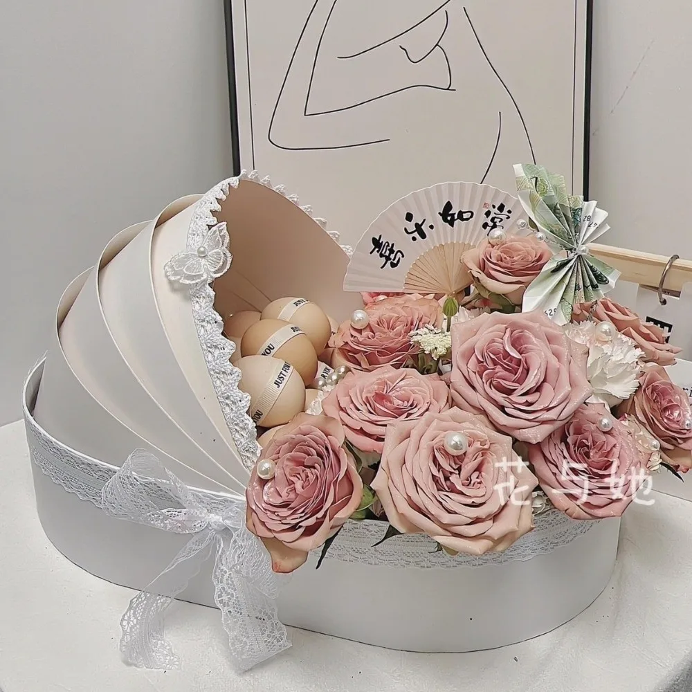 Blau Rosa Weiß Baby-Shower Geschenkbox Frische Blumen Multifunktionale Frischblumen-Arrangementsbox Mondkuchen-Mondkuchen-Korb – Detail 5