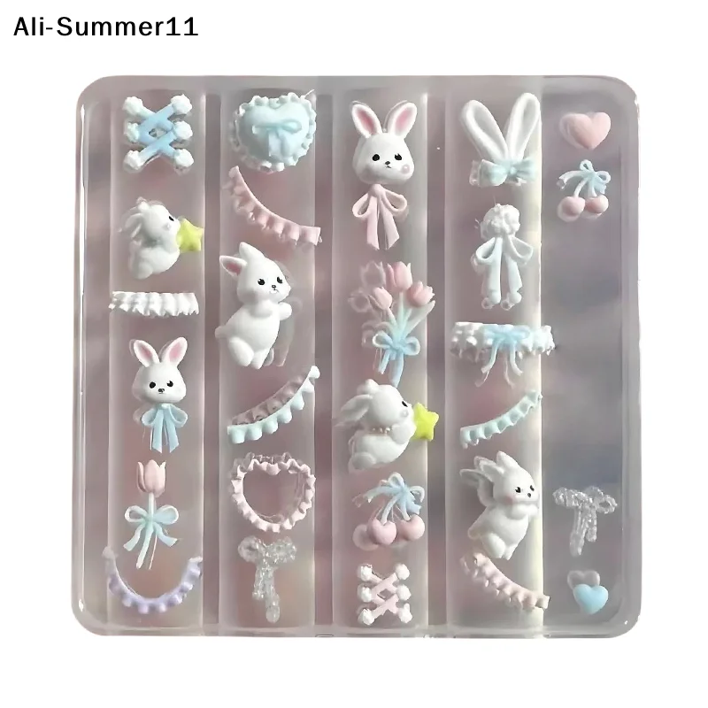 【Wq0】Lace Bowknot Bunny 3D Silicone Mold Nail Art Decoration Nails DIY Design Silicone Nail Template Nail Mold