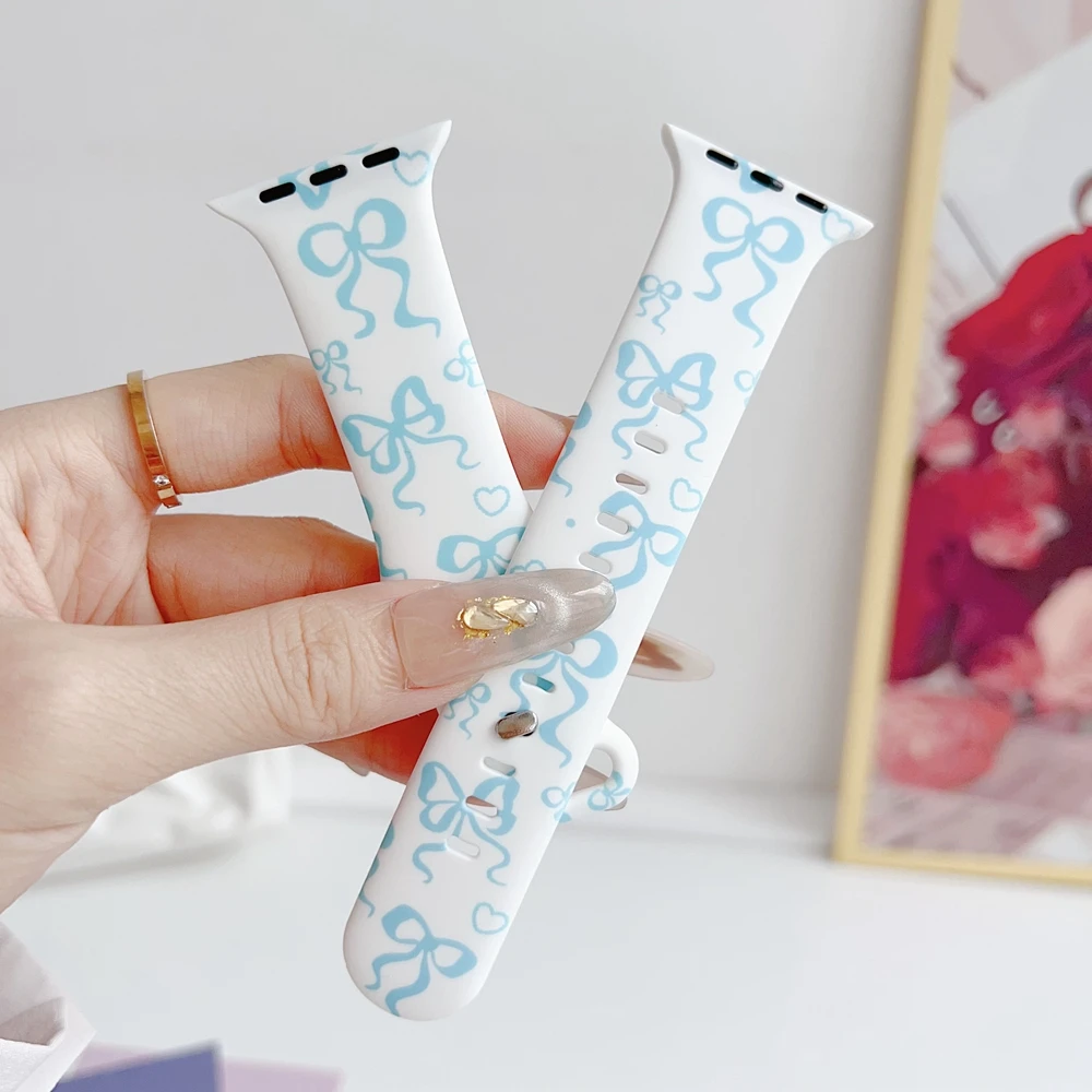 Bow Silicone Loop For Apple Watch Band Women 11/10/9/7/ 38mm 40mm 41mm 42mm 44mm 45mm 46mm Strap - view 6