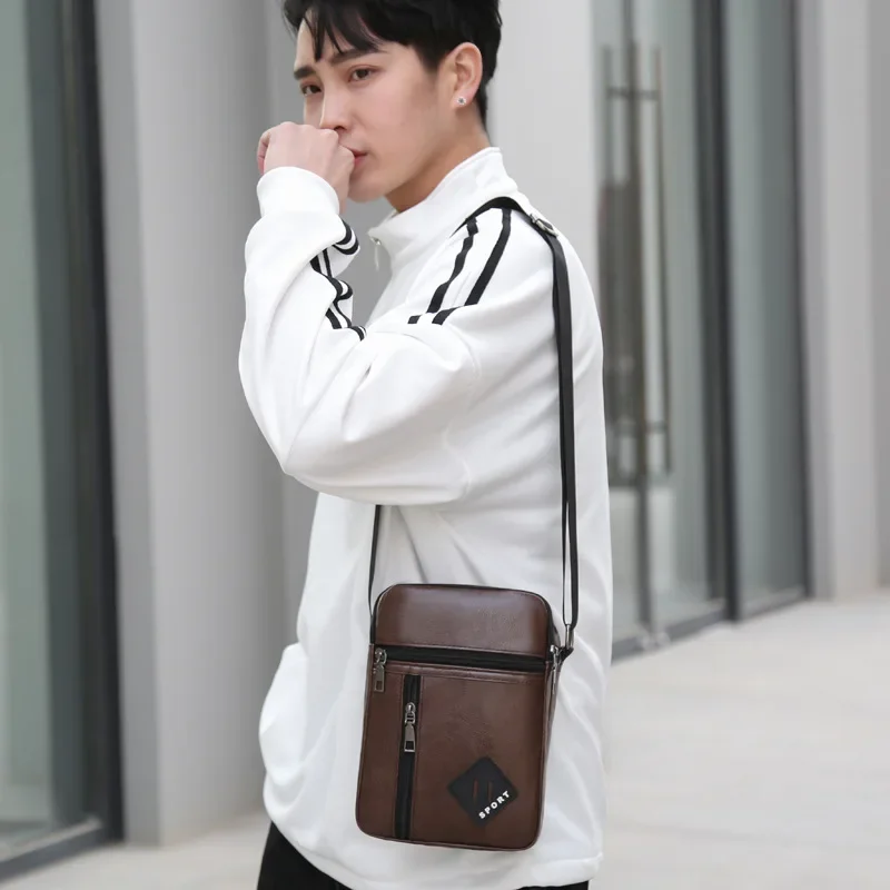 New Messenger Bag Men Pu Leather Crossbody Shoulder Strap Handbags Men's Business Across Fashion Bag for Clutch Single Backpack