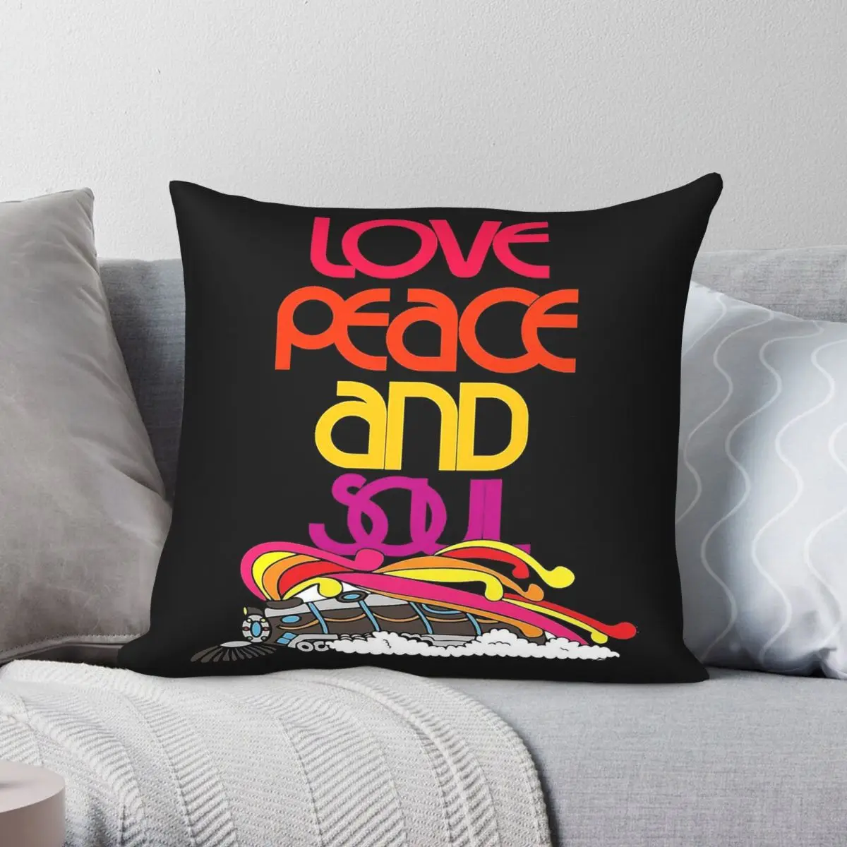 Love Peace And Soul Train Square Pillowcase Polyester Linen Velvet Printed Zip Decor Pillow Case Room Cushion Cover 18