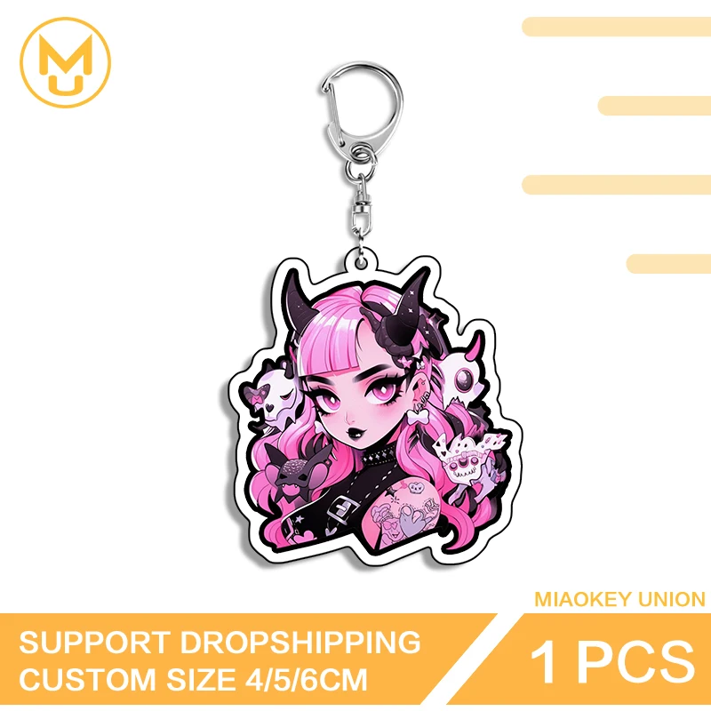 Goth Girl Acrylic Keyholder Anime Character Y2K Edgy Chic Unique Art Creative Costumes Props Pendant Keychain Game Accessories