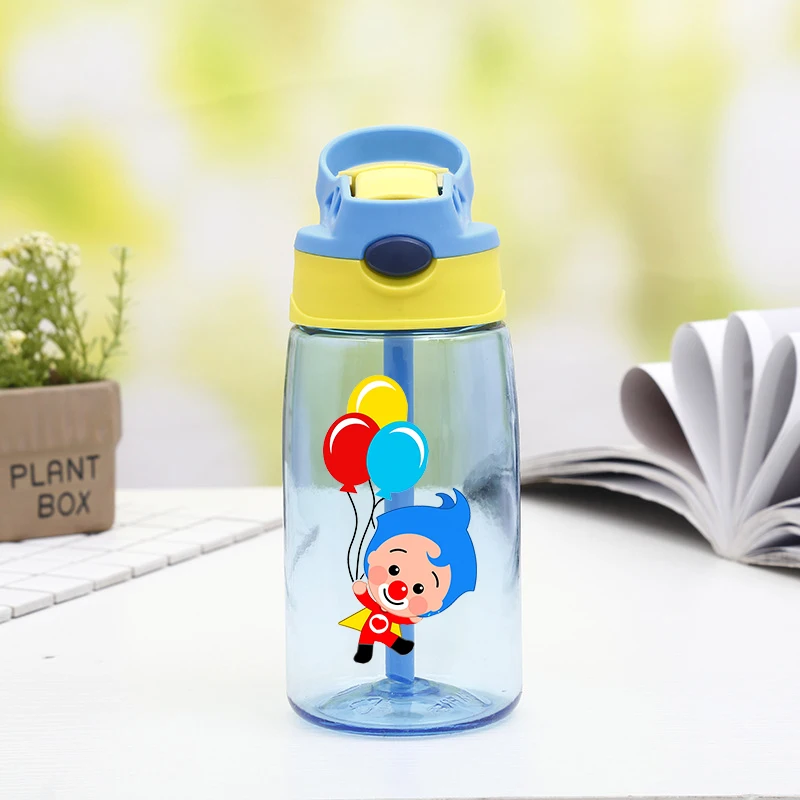Botella de agua de 480 ml con pajita de Payaso Plims, taza de viaje para niños y niñas, botella de agua portátil para deportes al aire libre, botella de agua de anime, regalo.