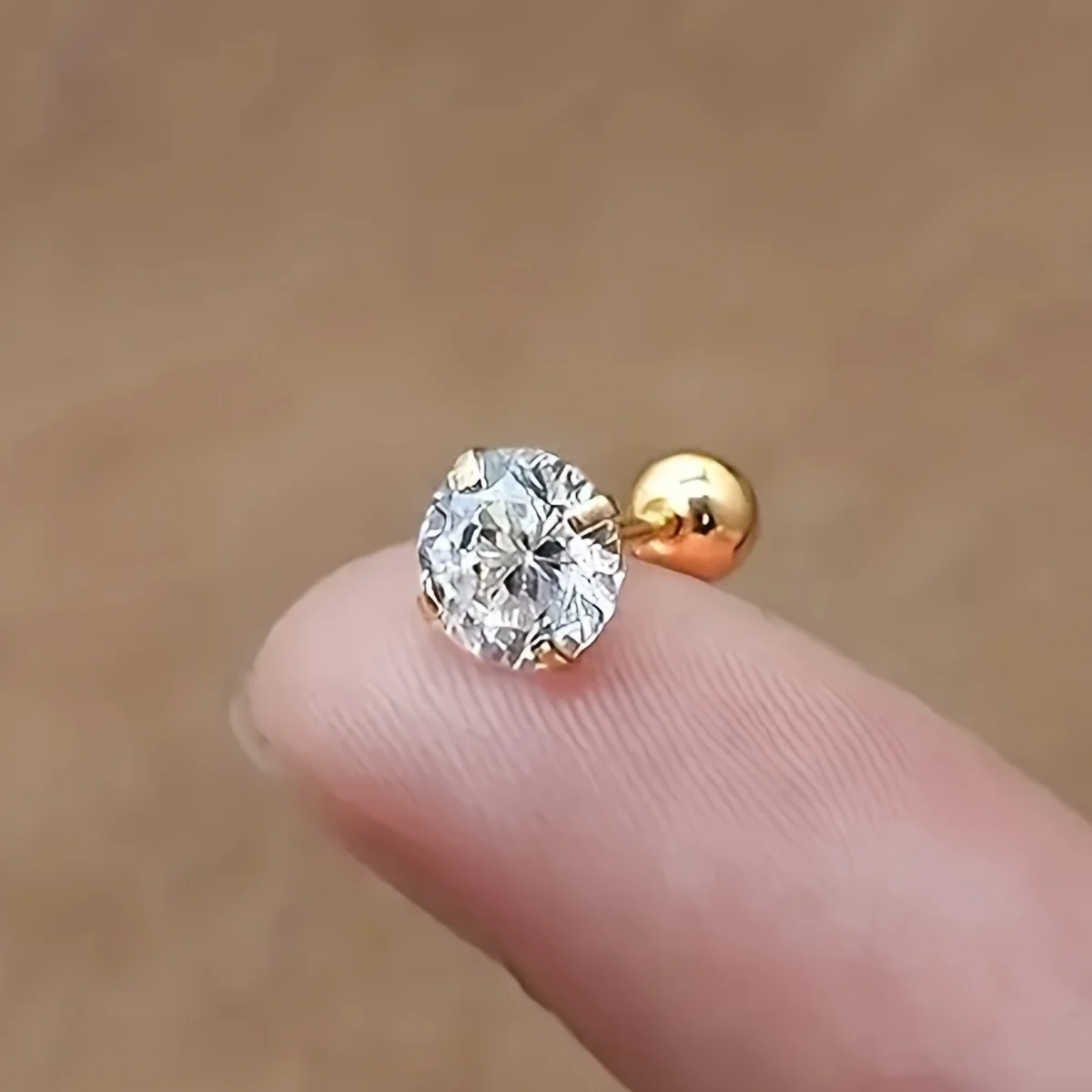1 Pair or 3 Pairs Stainless Steel Golden Tiny CZ Stud Earring Four-claw Twisted Ball Zirconia Piercing Earrings for Women Men