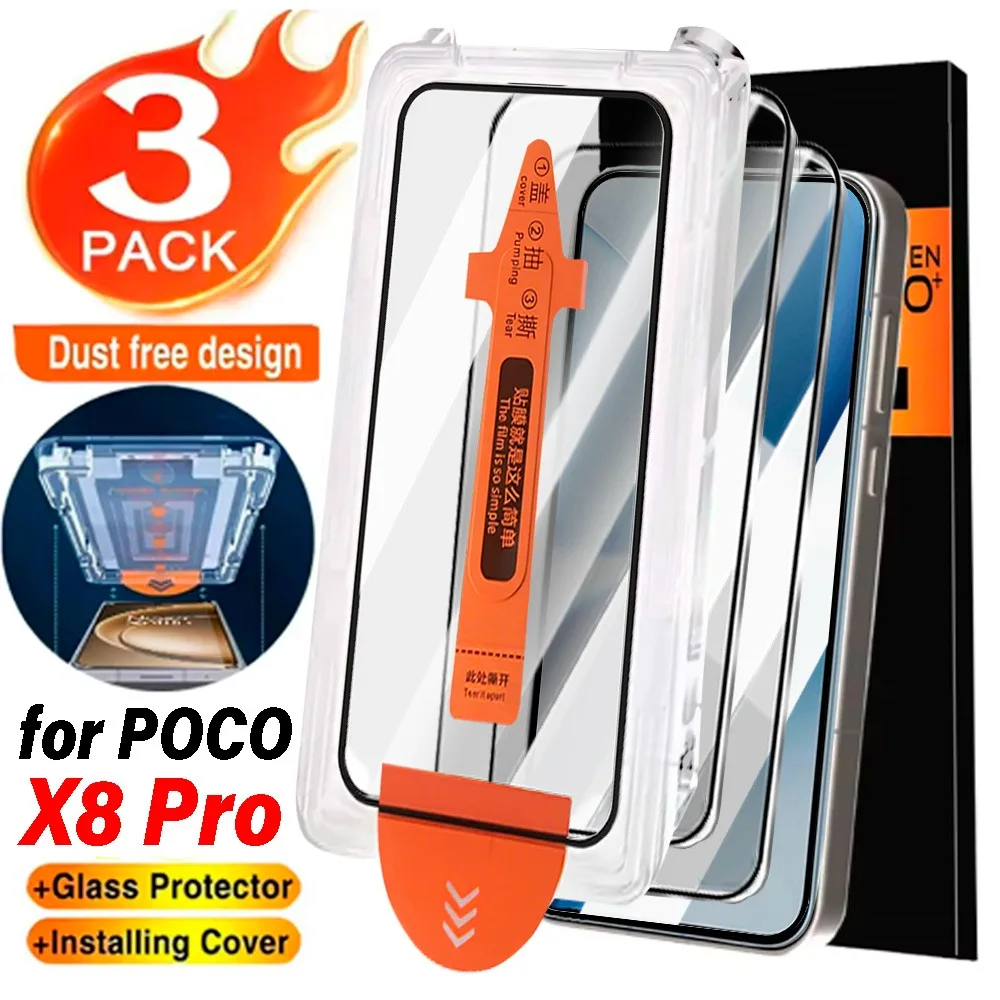 

1-3Pack Dust Free Tempered Glass for Redmi Turbo Screen Protector with Easy Install Auto-Dust Removal Kit for Redmi Poco X8 Pro
