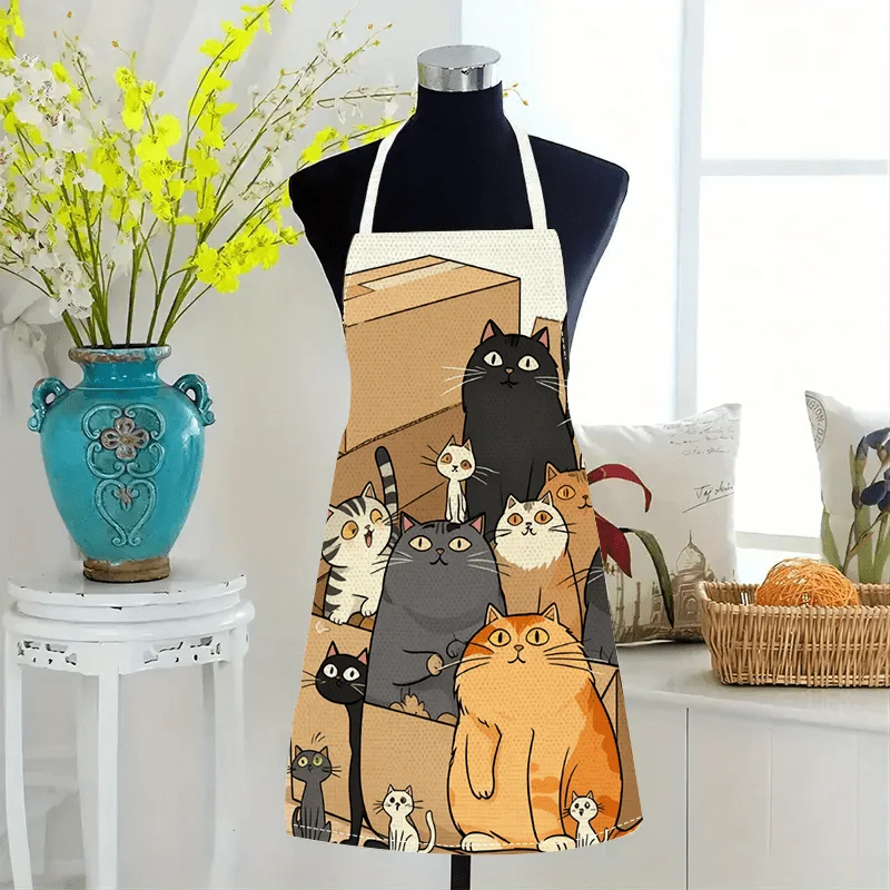 

Cat Lover Mesh Apron - Whimsical Feline Print, Dense Breathable Fabric, Unisex Kitchen Baking Cooking Bib, Reusable Gift