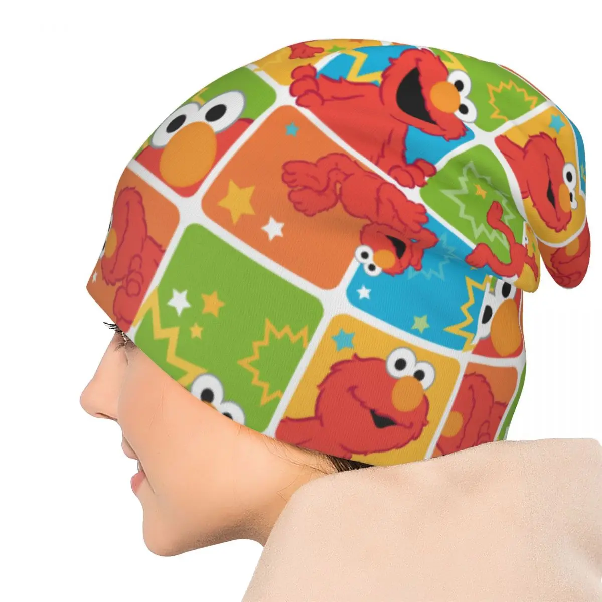 Colorato Elmo Grid Pattern Sesame Street Skullies Berretti Cappelli Casual Uomo Donna Street Cap Caldo termico Elastico Bonnet Cappelli