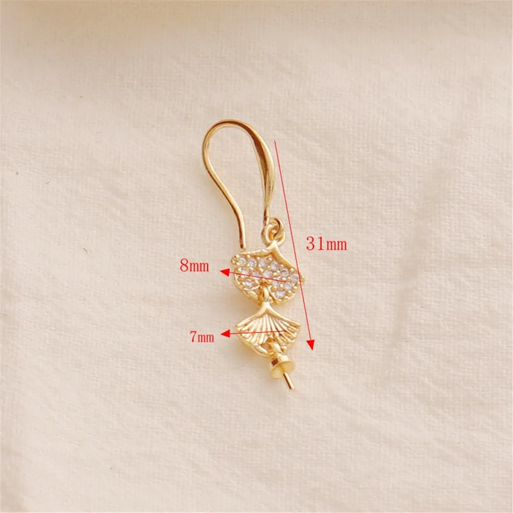 14K Gold-wrapped Simple Earrings Zircon Shells Fishtail Ear Hooks DIY Jewelry Material Accessories