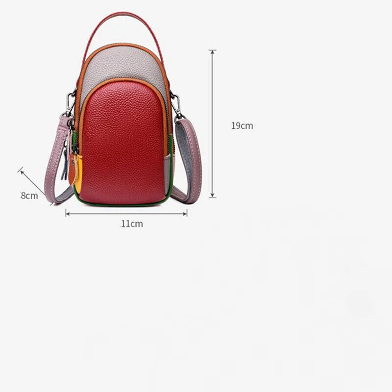 المرأة الصغيرة جلد طبيعي حقيبة الهاتف الحقيبة التباين اللون الكتف حقيبة كروسبودي الإناث محفظة جلد البقر حقيبة يد عبر الجسم #3