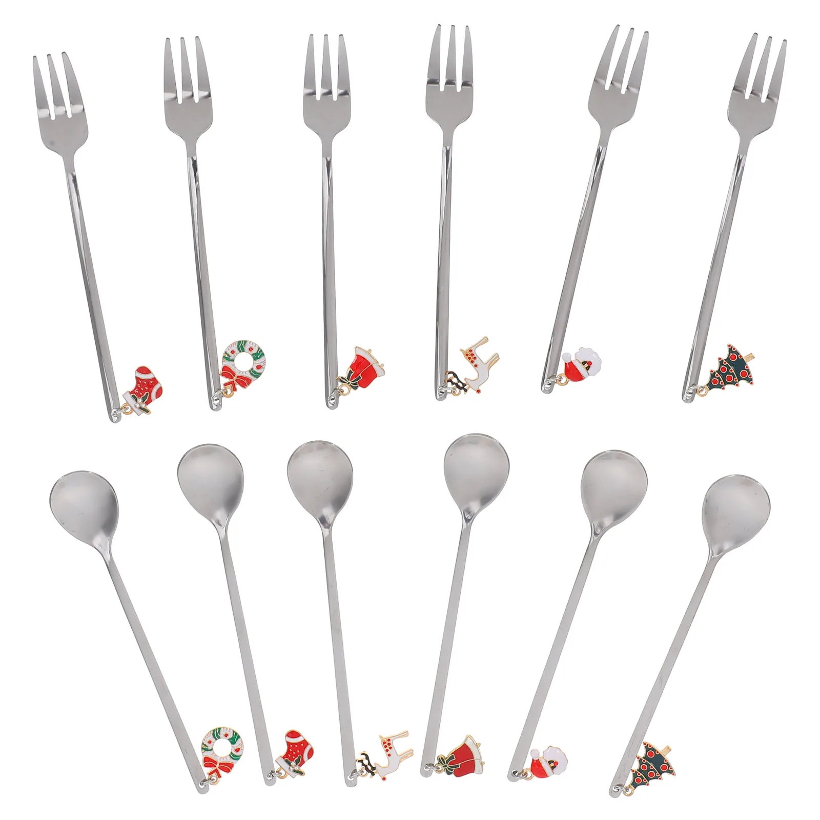 

12 Pcs Stainless Steel Cutlery Set Coffee Spoon Small Spoons Dessert Forks Silverware Mixing Teaspoons Christmas Kitchen