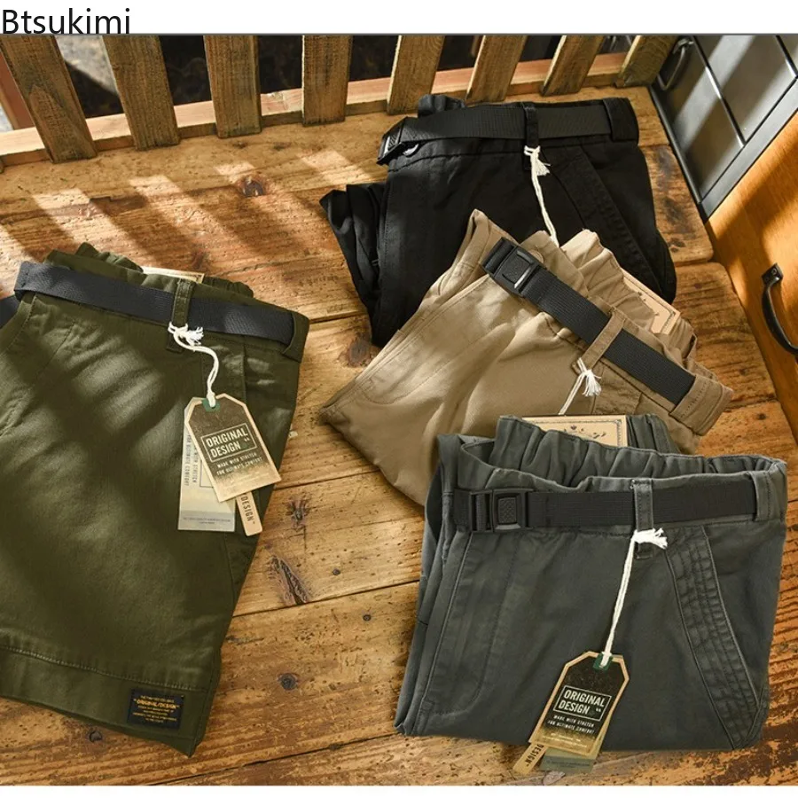 2025 Men's Solid Color Cotton Cargo Pants Japanese Style Casual Baggy Trouser Fashion Streetwear Autumn Winter Men Clothes Pants