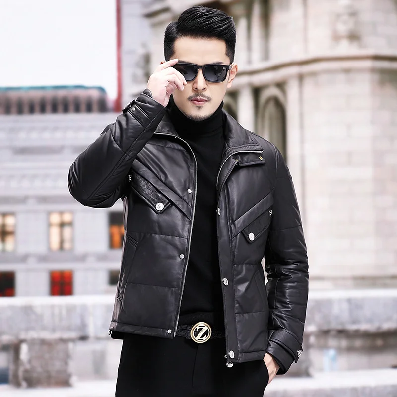 Genuine Leather Jacket Men\'s Sheepskin Coat Men Mink Fur Collar 90% White Duck Down Man Winter s 2024 Chaquetas FC