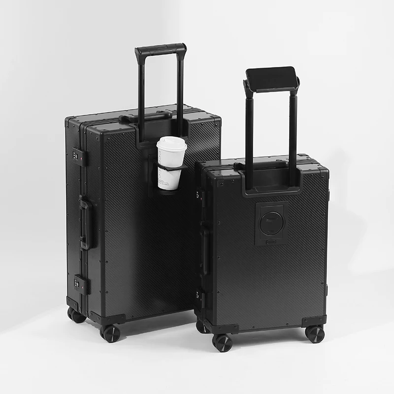 

16/18/20/24″ Carbon Fiber Travel Suitcase With Cup Holder Rolling Luggage Carry-On Luggage Trolley Case With Wheels Boarding Bo