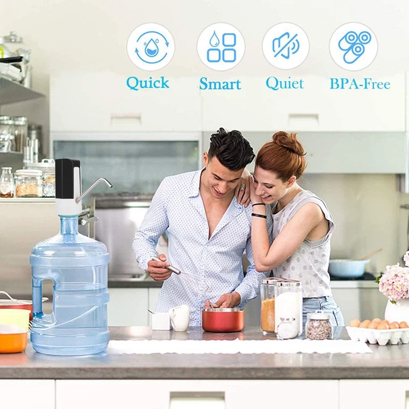 ปั๊มกระบอกน้ำไฟฟ้า3-5แกลลอนตัวกรองน้ำดื่มอัตโนมัติแบบพกพาชาร์จผ่าน USB ไร้สายสำหรับสำนักงานบ้าน