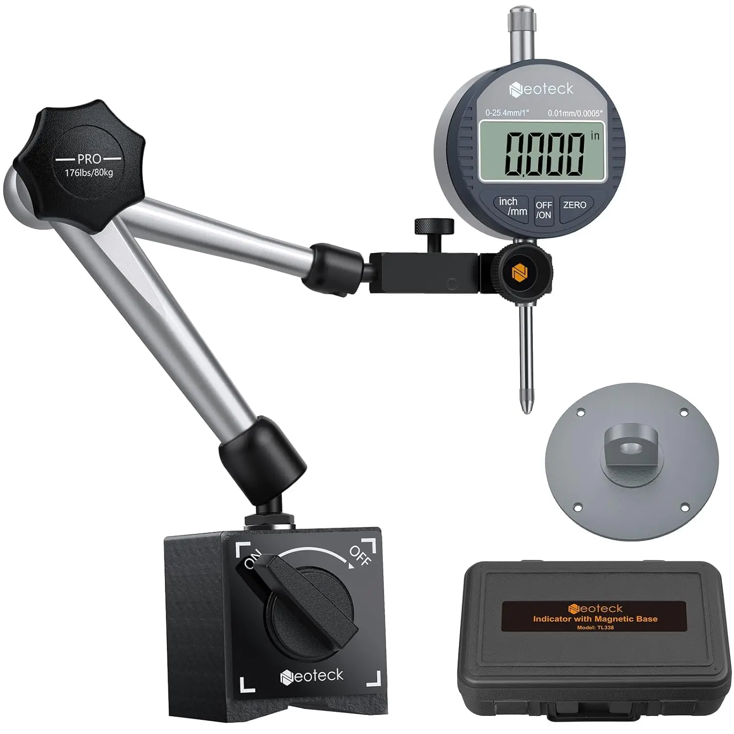 

Neoteck Digital Dial Indicator 0-1"/25.4mm, 0.0005"/0.01mm, Inch/Metric, Silver
