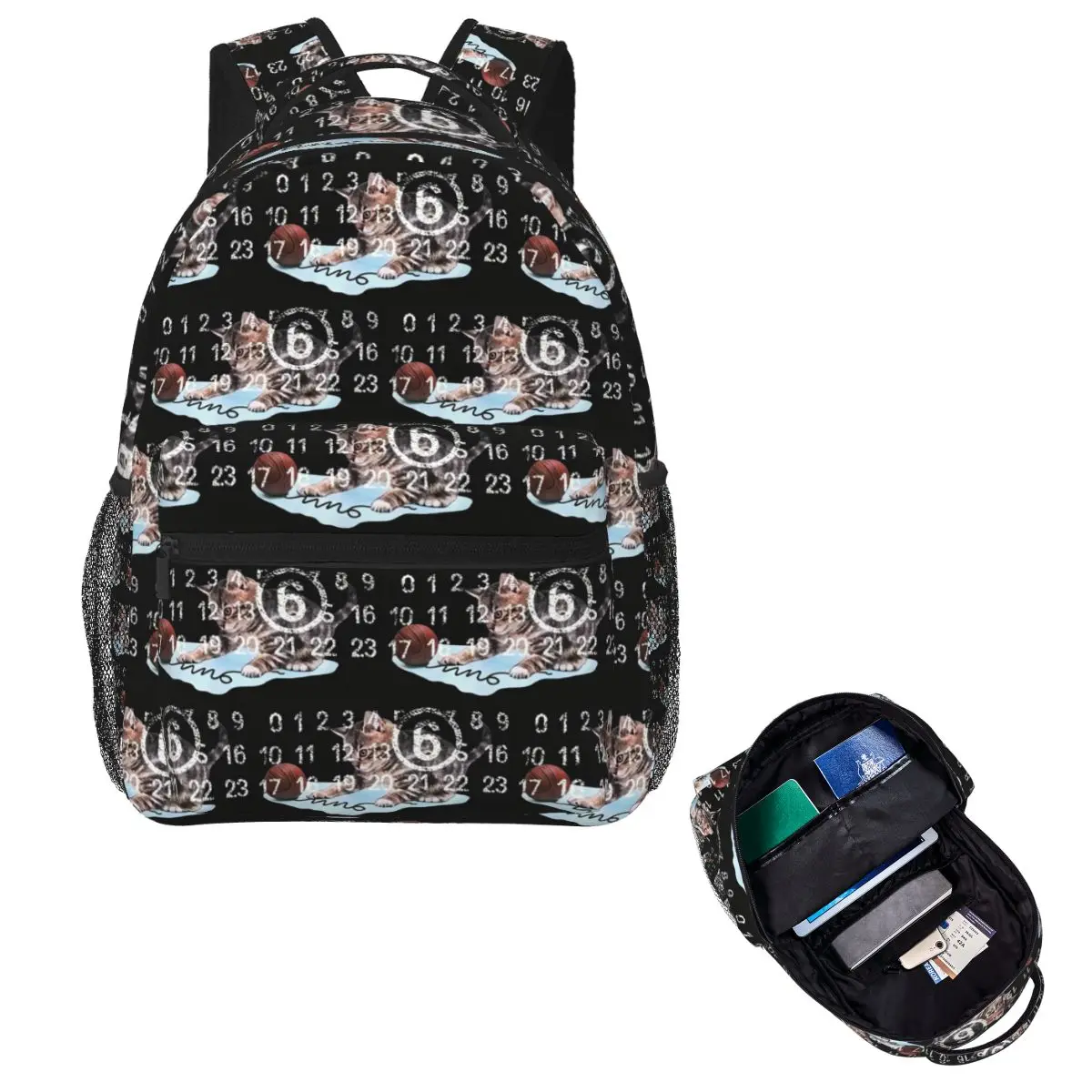 Vintage Cat Play Yarn Ball Clock Digital Print Student Backpack School Bag Hiking Daypack for Men Women Bookbag Shoulder Bags