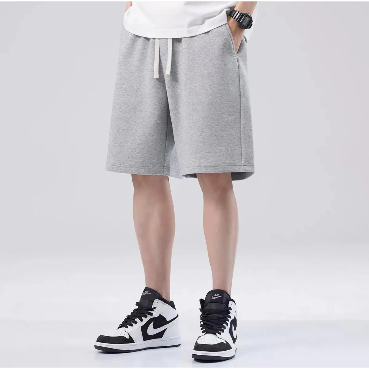 

Summer 2 Retro Simple Solid Color Sports Shorts Men's Trendy Brand Street Loose Wide Leg Basic Pentagram Pants