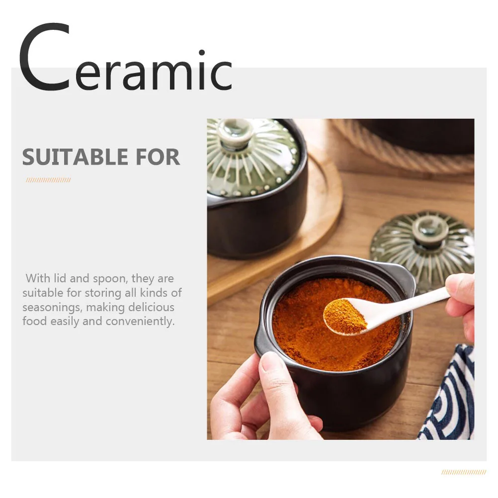 

1Set Household Ceramic Seasoning Jars Kitchen Supplies Salt Spice Container with Lid Spoon Practical Design