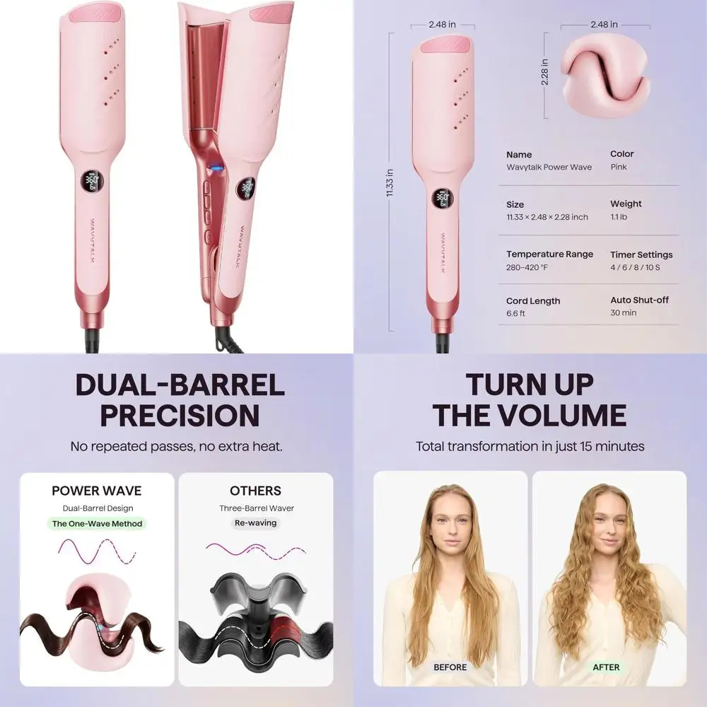 

Pink Ionic Hair Crimper with Ventilation and Effortless Waving, Dual Voltage