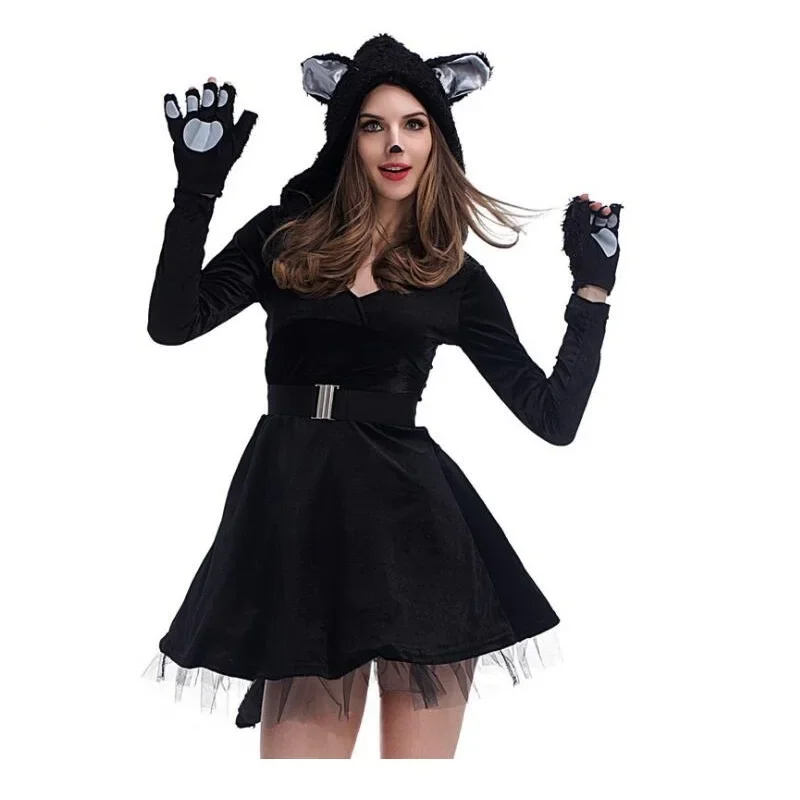 

Women Black Cat Animal Dress Cosplay Halloween Costume Adult Garment Cartoon Jumpsuits Adult Cat man for Masquerade Carnival