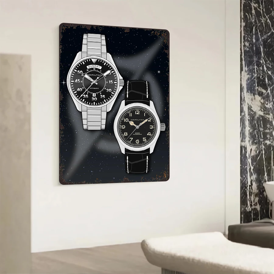 Hamilton Khaki Automatic Watch Series Tinplate Wall Art Decorative Poster for Home Office Collection
