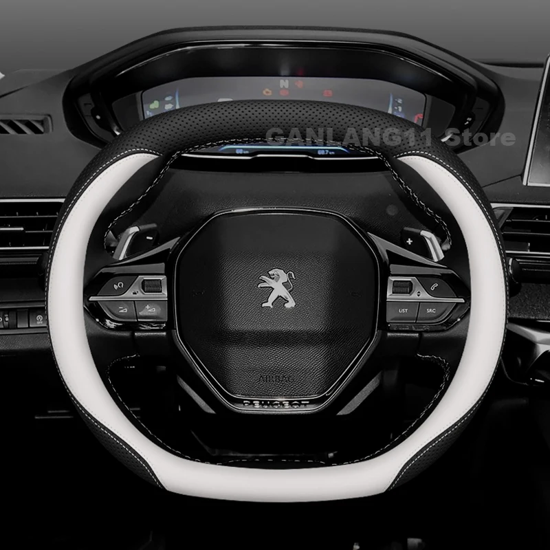 

Leather Car Steering Wheel Cover For All New Peugeot E-5008 E-3008 E-2008 408 2024 2025 2026 Anti-slip Auto interior Accessories