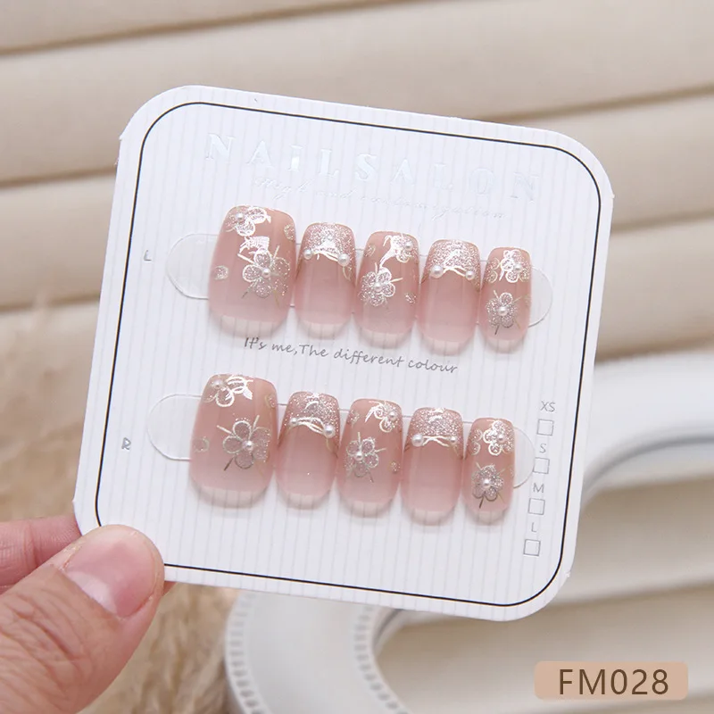 

10 Pcs Girls Glued Manicure Finger False Nail Art French Short Removable Fake Nails with Box and Tools Acrylic Press on Nails