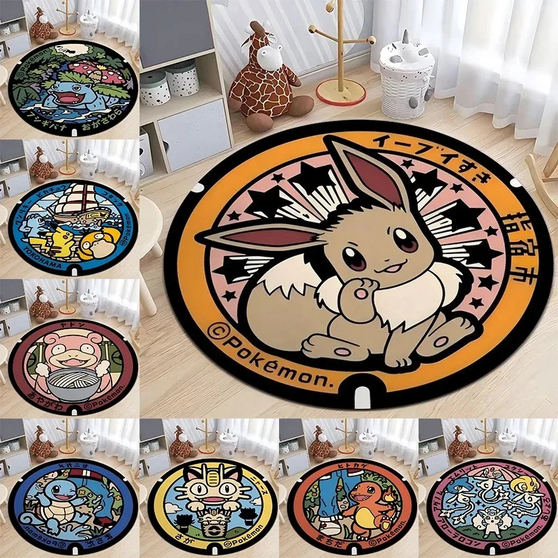 MINISO Disney Japan Anime Pokemon Round Floor Mat Living Room Sofa Bedroom Rug Cute Non-Slip Machine Washable Carpet Home Decor