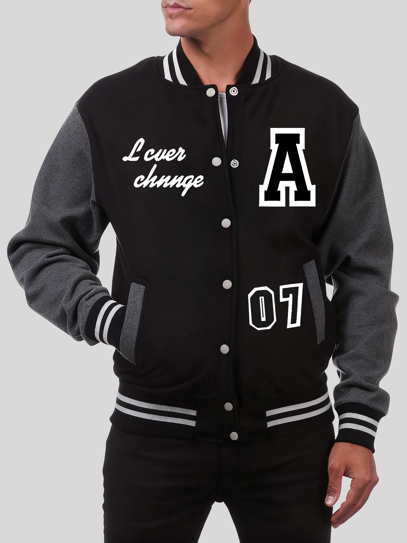 

Art Letter A And No.07 Printing Men Streetwear Button Jacket Casual Oversized Baseball Uniform Autumn All-Match Clothing
