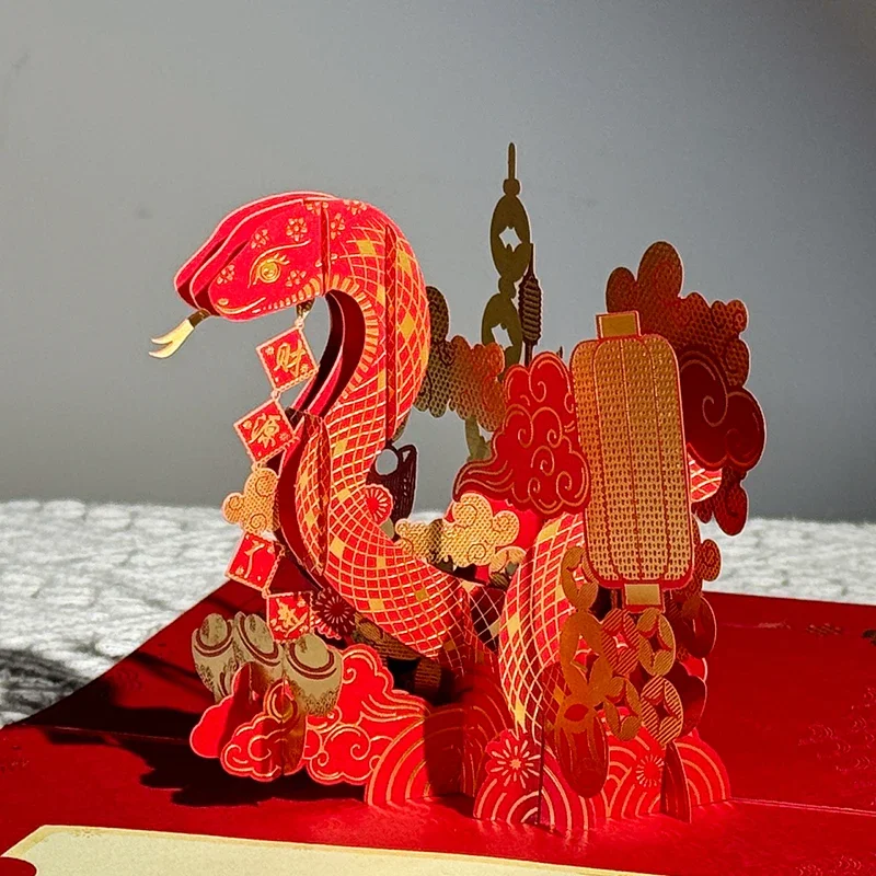 

Chinese New Year Greeting Card Snake Year 2025 New Paper Carving Creative Gift Chinese Style Paper Cut Gift Spring Festival