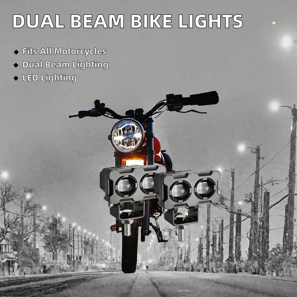 Universal 12V Dual Beam LED Headlights Yellow White Motorcycle Spotlight Fog Lights 12W Power Lighting System Retrofit/Upgrade 2