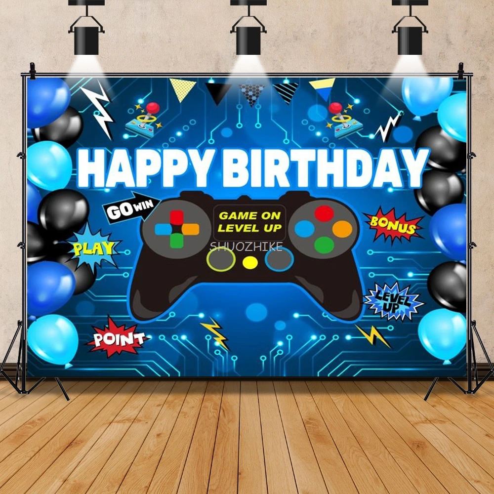 Child Baby Play Games Gamepad Happy Birthday Party Balloons Comic Poster Portrait Photo Background Photography Backdrop