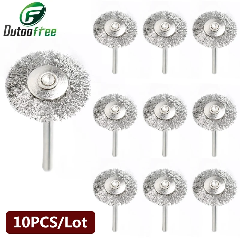 10PCS/lot 22mm Polishing Wire Brush Set 3.0mm Shank Steel Wire Wheels Brushes for Polishing Grinding For Dremel Rotary Tools