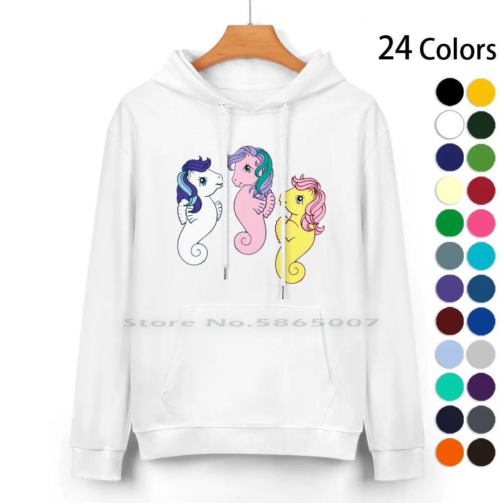 Sea Ponies Pure Cotton Hoodie Sweater 24 Colors My Little G1 Vintage Retro Classic Eighties Toys Fanmade Fantasy 100% Cotton