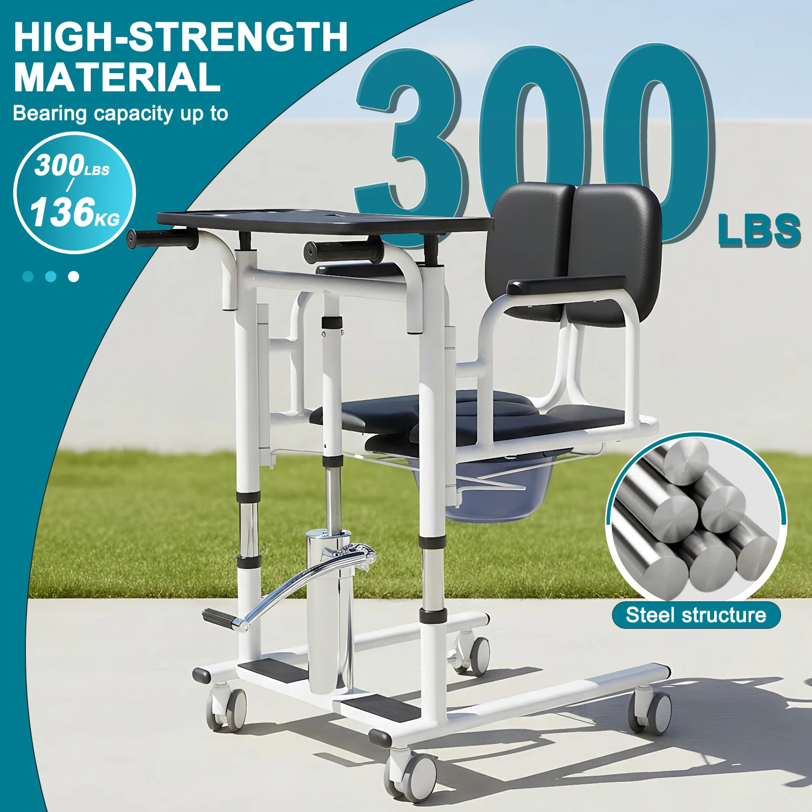 

Кресло-подъемник для перемещения из кровати в туалет с колесиками, гидравлическое кресло-коляска-туалет с грузоподъемностью 300 фунтов для пожилых людей и людей с ограниченными возможностями