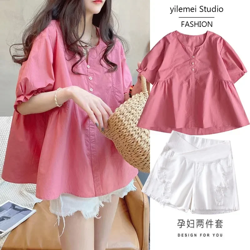 

Pregnant Women suit Summer Solid Color Pregnant Women Short Sleeve Shorts Casual Pregnant Women suit